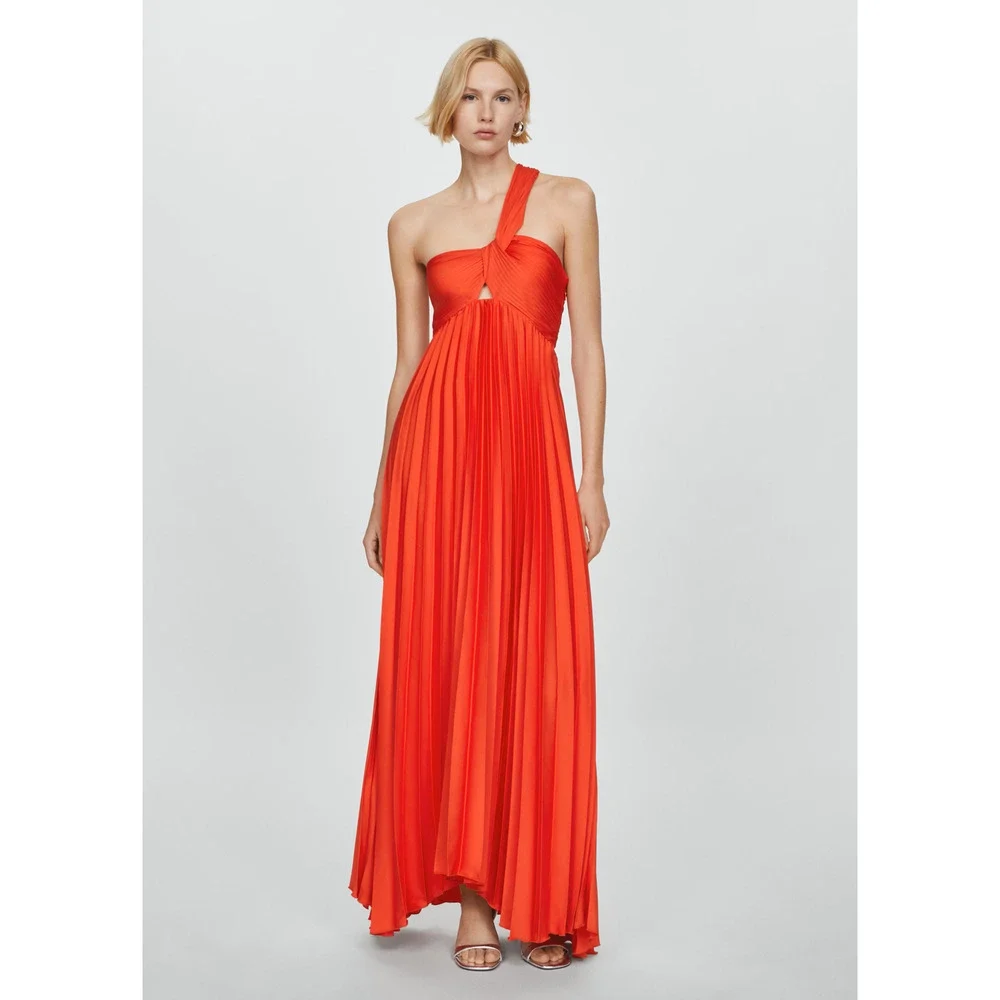 MANGO Red Pleated Front Knot Maxi Dress NWT Wedding Guest Formal